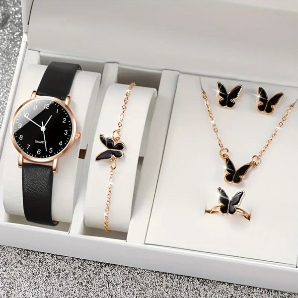 6pcs Women's Casual Digital Quartz Watch Set.